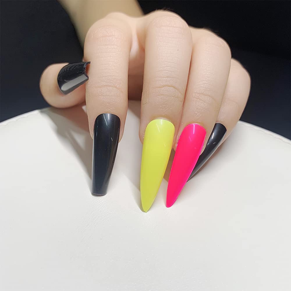 Vibrant Long Coffin Press On Nails - 100Pcs Ballerina Fake Nails with Full Cover Tips for DIY Nail Art & Salon Use | Perfect for Parties, Weddings & Special Occasions