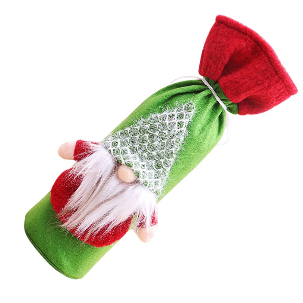 Handmade Swedish Tomte Christmas Gnome Wine Bottle Cover - Drawstring Wine Bag Wrap for Holiday Dinner Party & Home Table Decor - Perfect for Festive Gatherings & Gift Giving