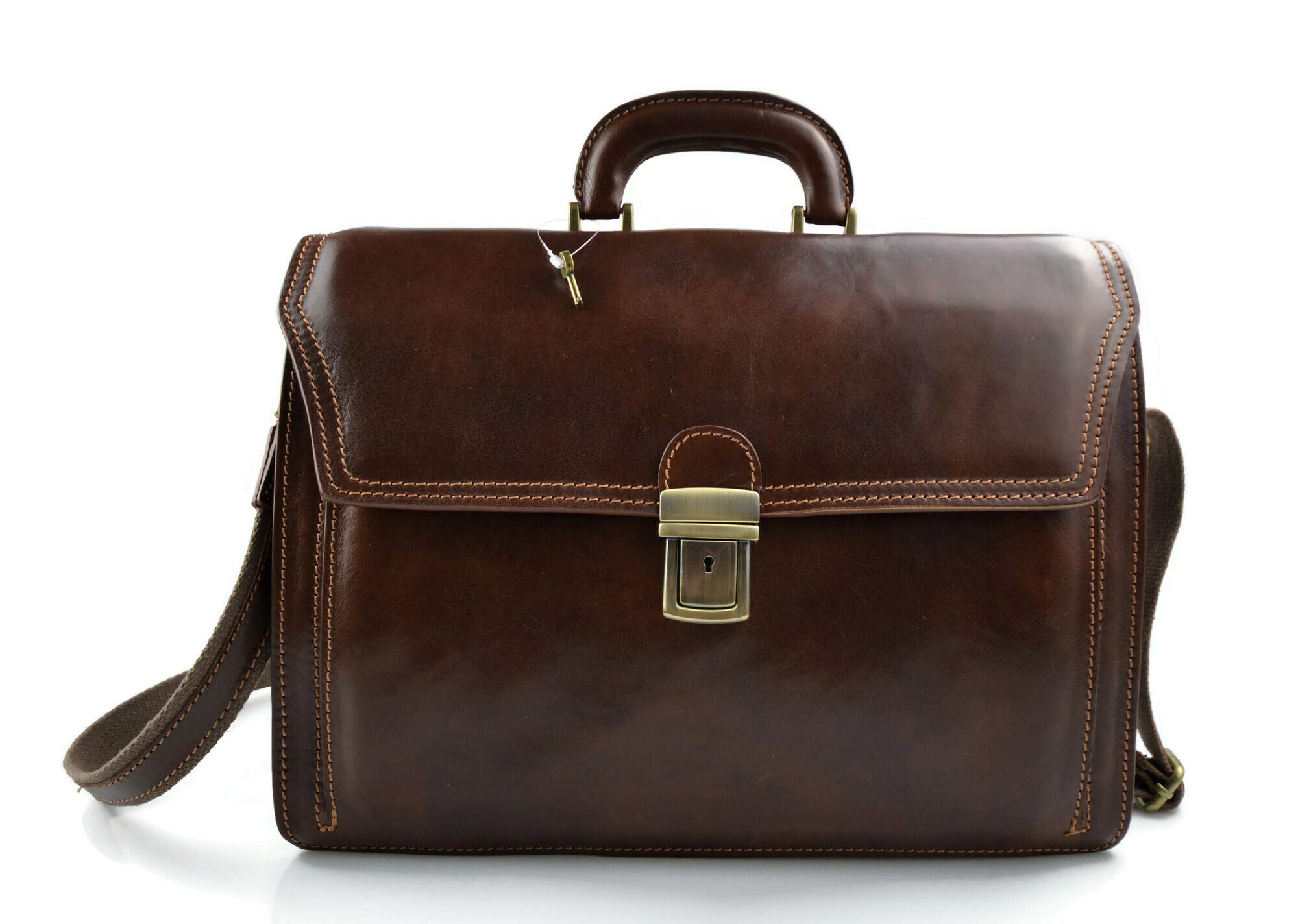Premium Genuine Leather Briefcase for Men & Women - Professional Office Shoulder Bag, Business Messenger Satchel in Brown - Ideal for Work, Travel & Conference Meetings