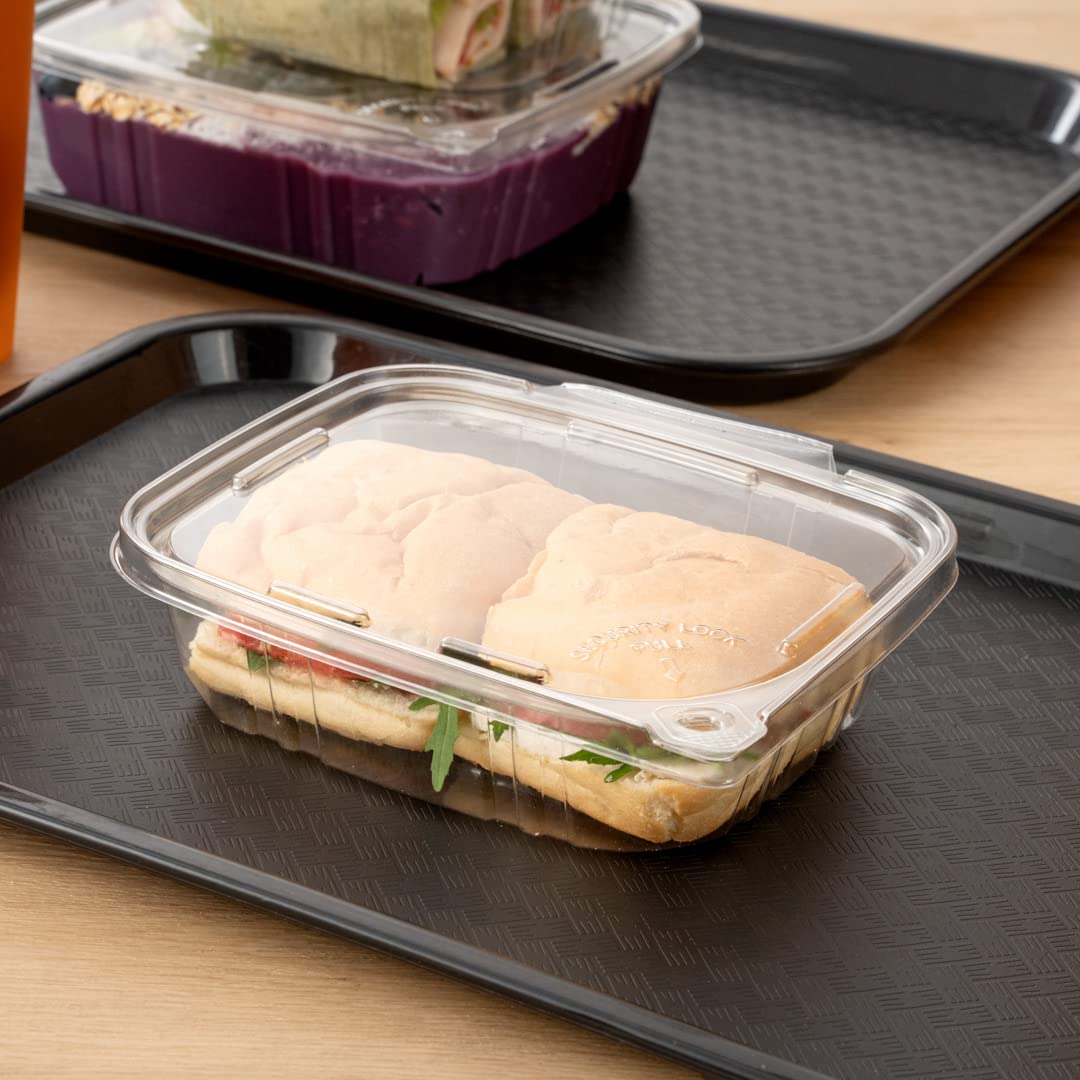 Restaurantware Tamper Tek 24oz (100 Pack) Clear Plastic Take Out Containers with Hinged Lid - Tamper-Evident, Freezable, Disposable Meal Prep Containers for Deli, Lunches, Catering & Food Storage