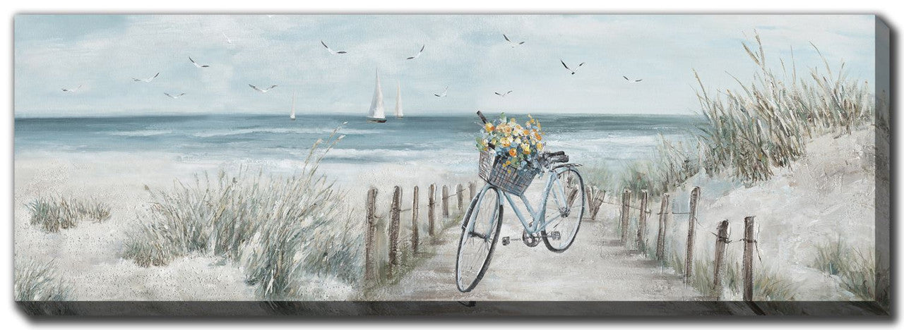 Coastal Ride Wall Art - Blue and White Ocean Themed Canvas Print 60x20 Inches - Perfect for Beach House, Living Room, or Bedroom Decor