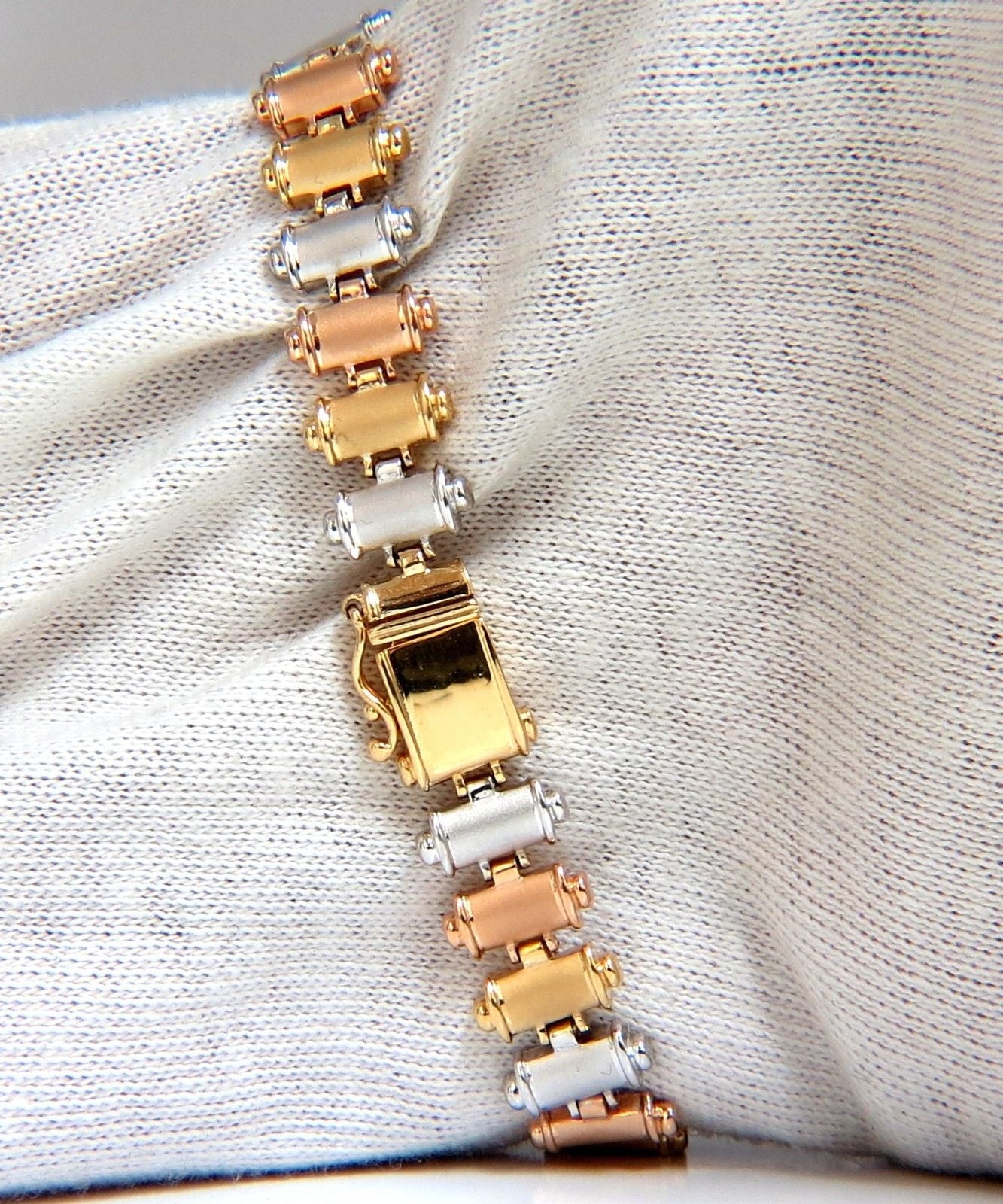 1.50CT Diamond Bar Link Tri-Color 18K Gold Bracelet with Satin Brush Finish - Elegant Jewelry for Women, Perfect for Parties, Weddings & Special Occasions