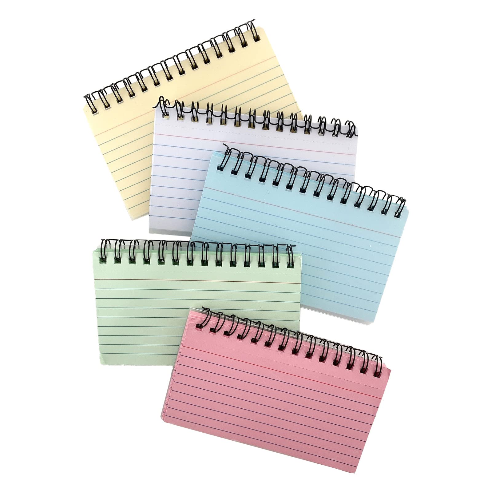 Khakho 5-Pack Spiral Bound Index Cards with Lined Rings - Premium Revision Flash Cards for Office Meetings, School Study & Memorization | Perfect for Note-Taking, Exam Prep & Presentation Organization (Paper)