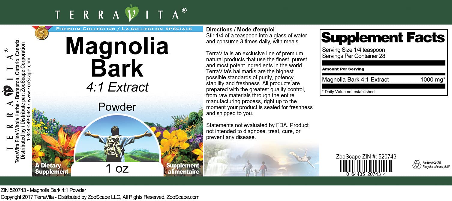 Magnolia Bark 4:1 Extract Powder (1 oz) | Premium Herbal Supplement for Stress Relief & Sleep Support | Natural Relaxation Aid for Tea & Wellness Routines