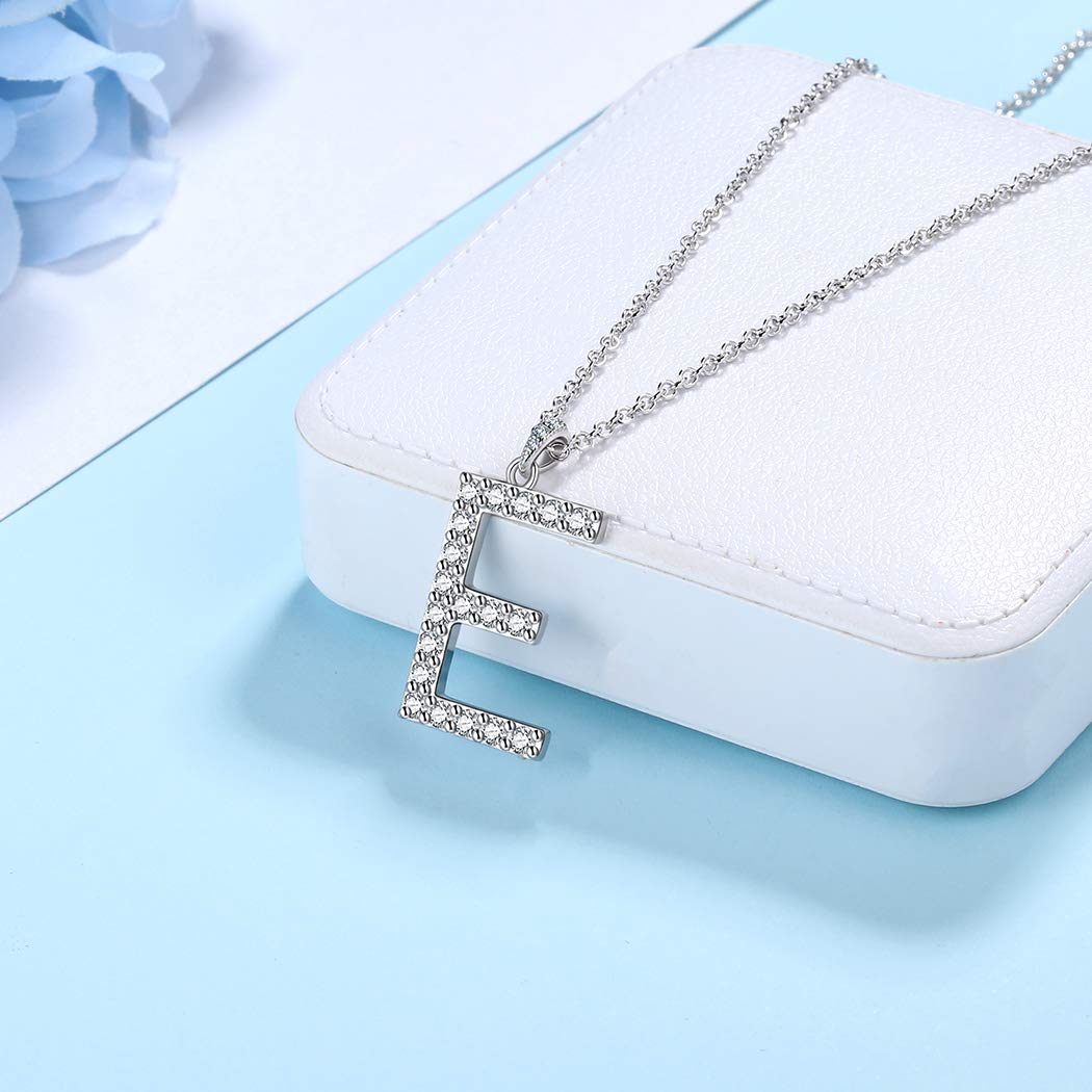 18K White Gold Plated Initial Letter Pendant Necklace - 925 Sterling Silver Cubic Zirconia Monogram Jewelry for Men & Women | Personalized Birthday Gift for Her/Him with Gift Box | Perfect for Anniversaries, Graduation & Special Occasions