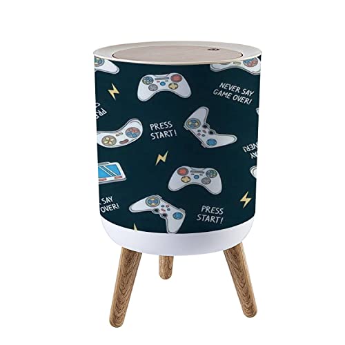 Nordic Style Push Top Trash Can with Lid - 1.8 Gallon (7L) Modern Round Garbage Bin with Legs - Scandinavian Design for Kitchen, Bathroom & Pet-Proof Use - Perfect for Home, Office & Gaming Room Organization