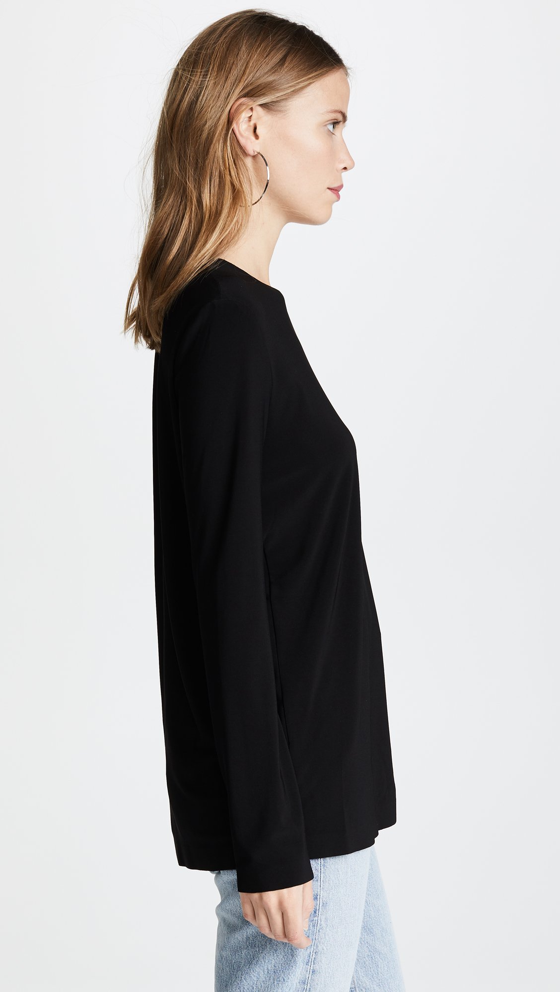 Norma Kamali Women's Long Sleeve Crew Neck T-Shirt - Soft Cotton Casual Top for Everyday Wear | Perfect for Work, Lounge & Layering