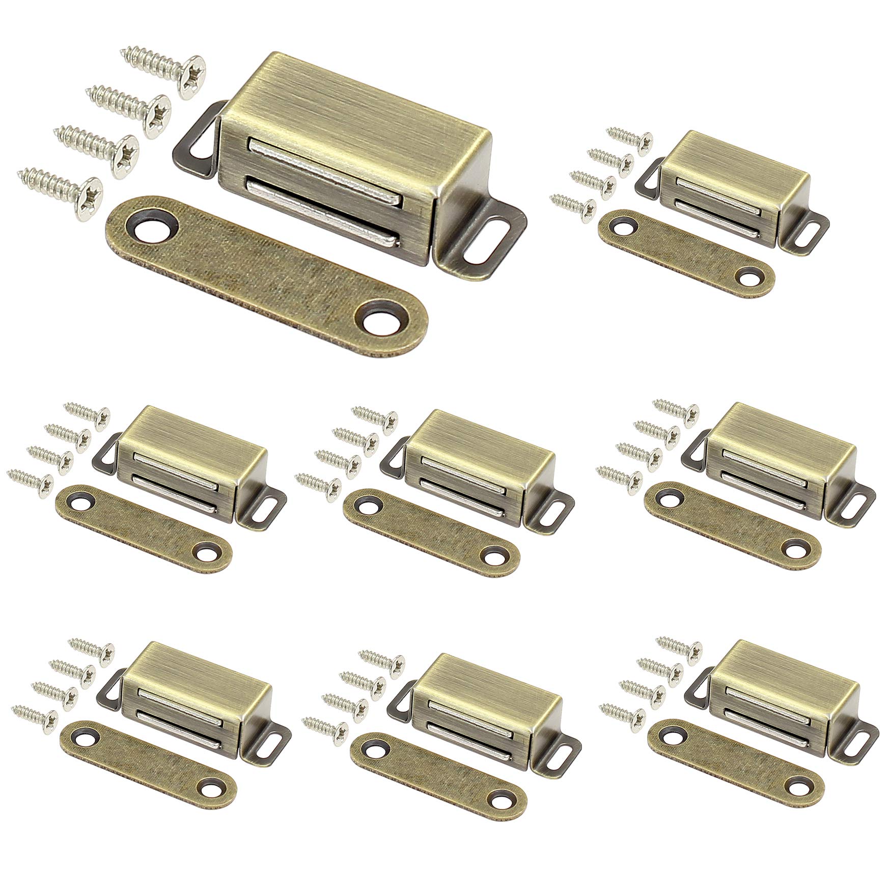 8 Pack Heavy Duty Magnetic Cabinet Catch - Stainless Steel Magnet Latch for Cabinets, Shutters, Closets & Furniture Doors (10 lbs Capacity, Bronze Finish) - Perfect for Kitchen, Bathroom, Garage & Office Organization