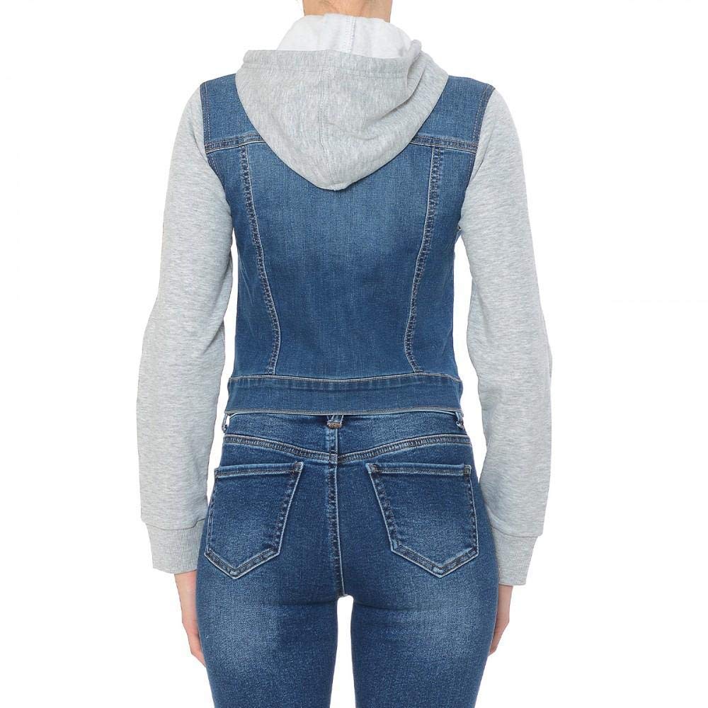 Khanomak Women's Fleece-Lined Denim Jacket with Hood & Long Sleeves - Cozy Winter Outerwear for Casual Wear & Outdoor Activities