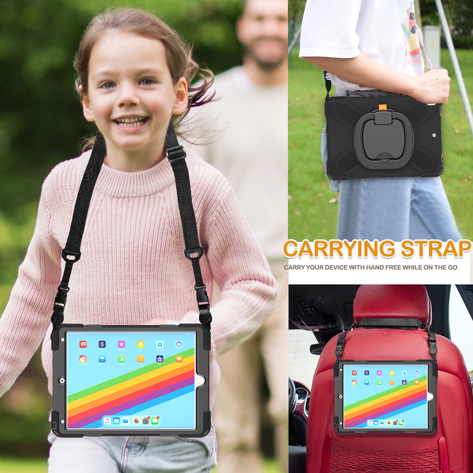 BRAECN Heavy Duty Protective Case for iPad Air 3 (10.5-inch 2019) & iPad Pro 10.5 (2017) - Shockproof Silicone Cover with Apple Pencil Holder, Rotating Hand Grip, Adjustable Shoulder Strap & Kickstand - Perfect for Travel, Work & School (Black)