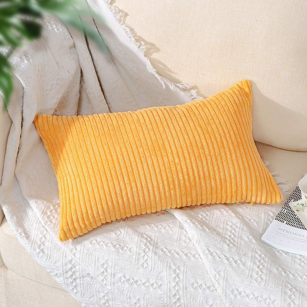 Artscope Cozy Striped Corduroy Pillow Covers - Super Soft Decorative Oblong Throw Pillow Cases (12x20 Inches) for Sofa, Couch, Bed & Car - Yellow Home Decor | Perfect for Living Room, Nursery & Office Accents
