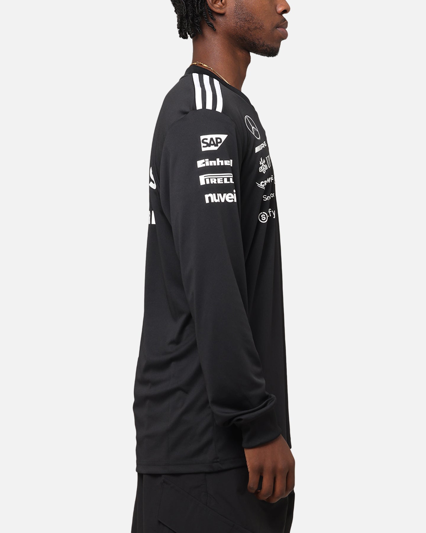 Adidas x Mercedes AMG Petronas Formula One F1 2025 Team Long Sleeve Driver T-Shirt Black | Official Motorsport Racing Apparel for F1 Fans & Enthusiasts