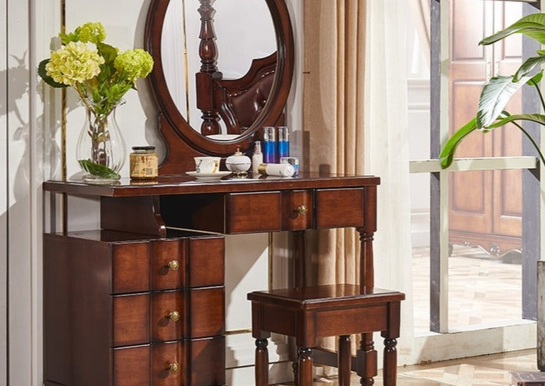 CHARLOTTE Hilton American Country Style Vanity Dressing Table with Mirror - Perfect for Bedroom Makeup & Jewelry Organization