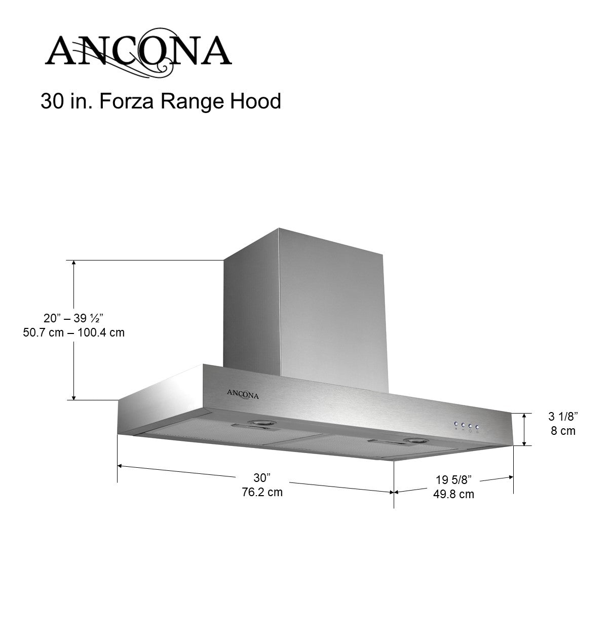 Forza 30 Inch 450 CFM Convertible Wall Mount Range Hood - Powerful Kitchen Ventilation for Gas Stoves, Cooking Smoke Removal, Modern Home Upgrade