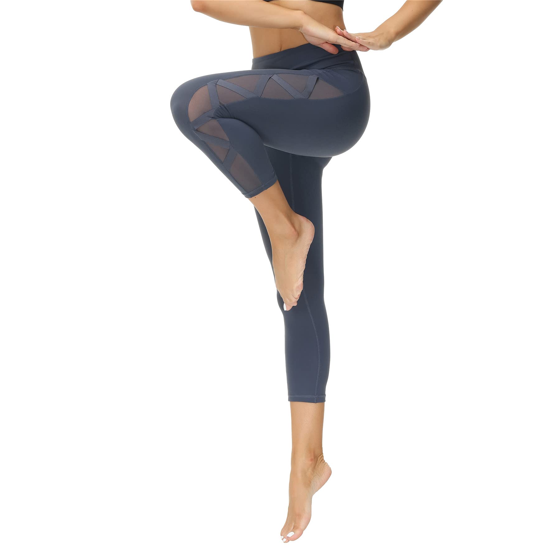 Romansong Women's High Waisted Yoga Pants with Pockets - Breathable Mesh Capri Leggings, Tummy Control & 4-Way Stretch for Workout, Running & Lounge Wear - Non See-Through Activewear for Gym, Yoga & Everyday Comfort