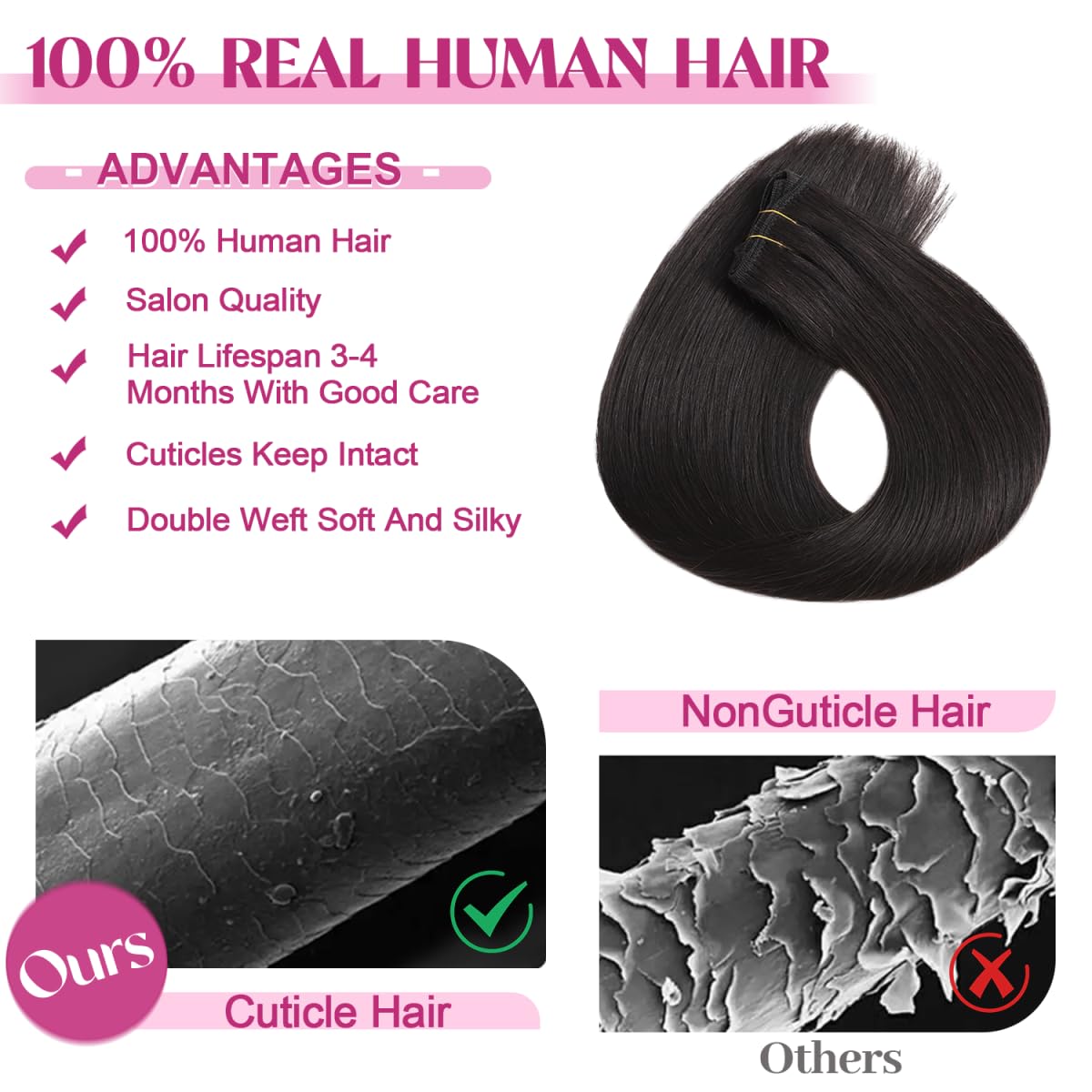 20 Inch 100% Brazilian Remy Human Hair Clip-in Extensions (8pcs Double Weft, 105g/3.7oz) - Natural Black #1B for Women | Perfect for Volume, Length & Styling for Parties, Weddings & Daily Wear