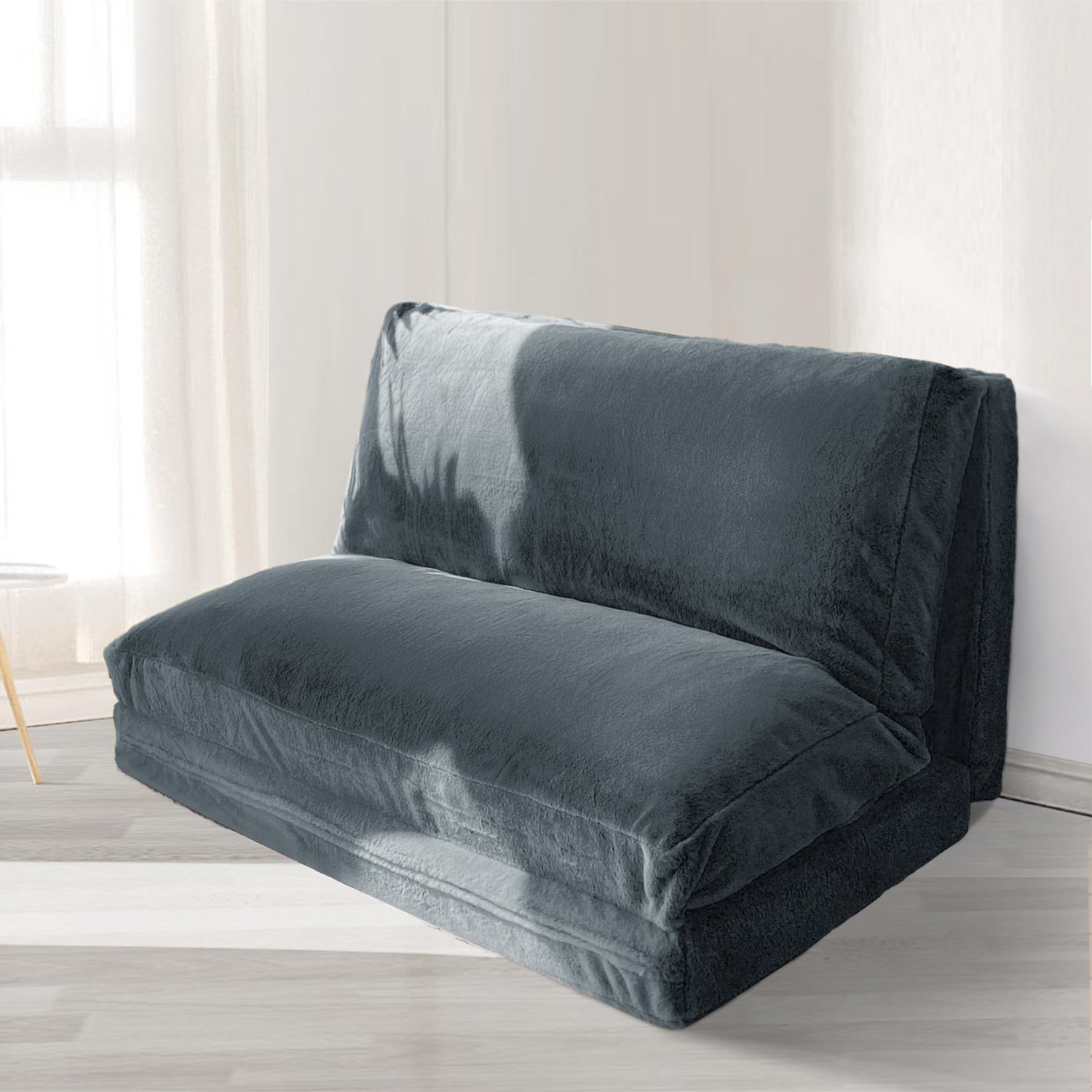 MAXYOYO Foldable Bean Bag Sofa Bed - Extra Thick Multi-Functional Floor Lounger with Washable Faux Fur Cover in Dusty Blue | Perfect for Living Rooms, Dorms, Game Rooms & Relaxation Spaces
