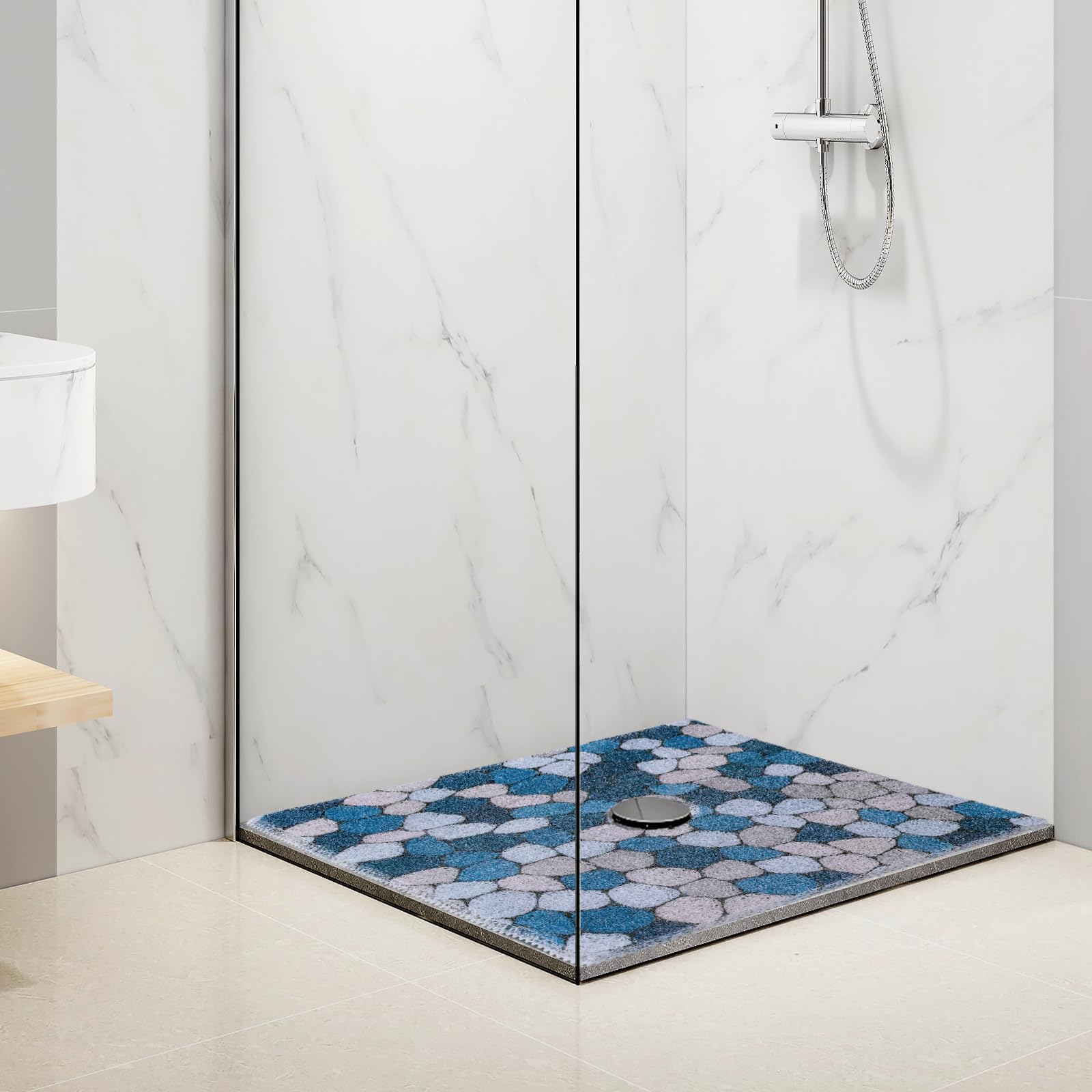 Non-Slip Square Shower Mat with Drain Hole - PVC Loofah Bath Mat for Shower Stall, Anti-Slip Bathroom Floor Mat for Safety - Perfect for Bathrooms, Spa, and Wet Areas