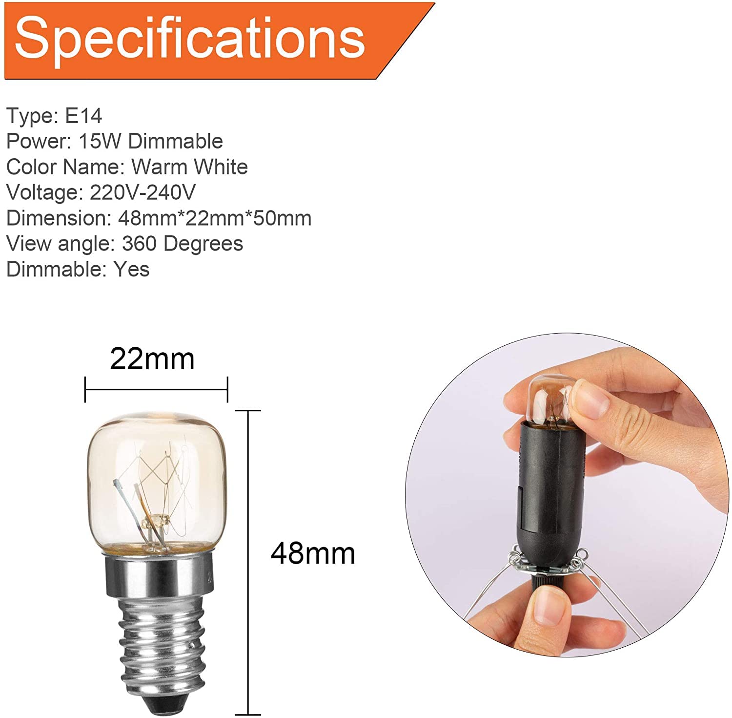 E14 Screw Oven Bulb 15W (Pack of 2) - 300°C Heat Resistant Incandescent Light Bulb for Philips, Neff, AEG, Smeg, Zanussi & Bosch Ovens - 230V Oven Light Replacement - Perfect for Baking, Roasting & Kitchen Appliance Lighting