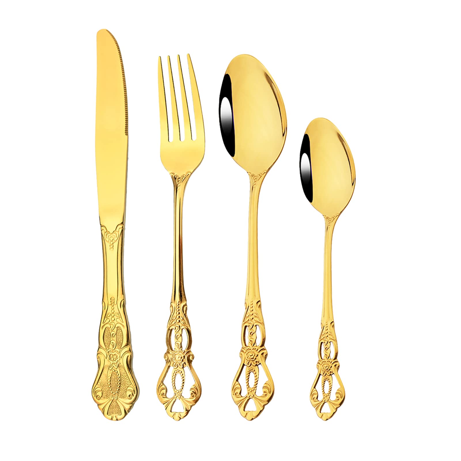 16-Piece Gold Mirror Polished Silverware Flatware Set - Luxury 18/10 Stainless Steel Cutlery Set with Knife, Fork, Spoon & Teaspoon - Service for 4 - Elegant Dining Utensils for Wedding, Party & Fine Dining