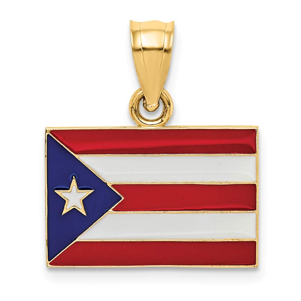14K Yellow Gold Puerto Rico Flag Pendant - Solid Enamel Charm Necklace for Women & Men - Perfect for Patriotic Gifts, Travel Jewelry & Cultural Pride Accessories
