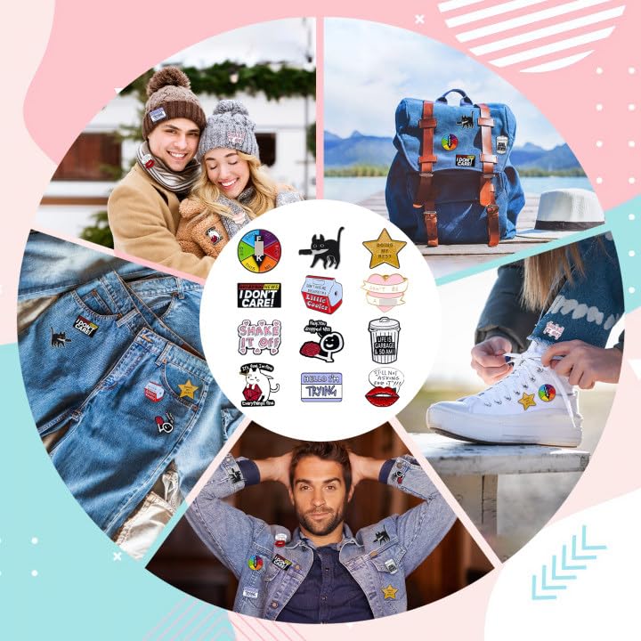 Pibupibu 12 Pack Fun Enamel Pins Set - Cute Cartoon Brooches for Backpacks, Jackets, Hats & Bags | Novelty Mood Pins, Art Accessories & Cool Gifts for Teens, Students & Collectors | Perfect for School, Work, Parties & Everyday Fashion
