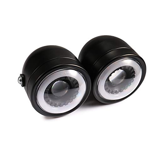 EVOMOSA Retro Motorcycle LED Headlight - Dual Angel Eye Design with Turn Signal & DRL - Perfect for Harley, Honda, Kawasaki Cruisers (Daytime Running Light for Enhanced Safety)