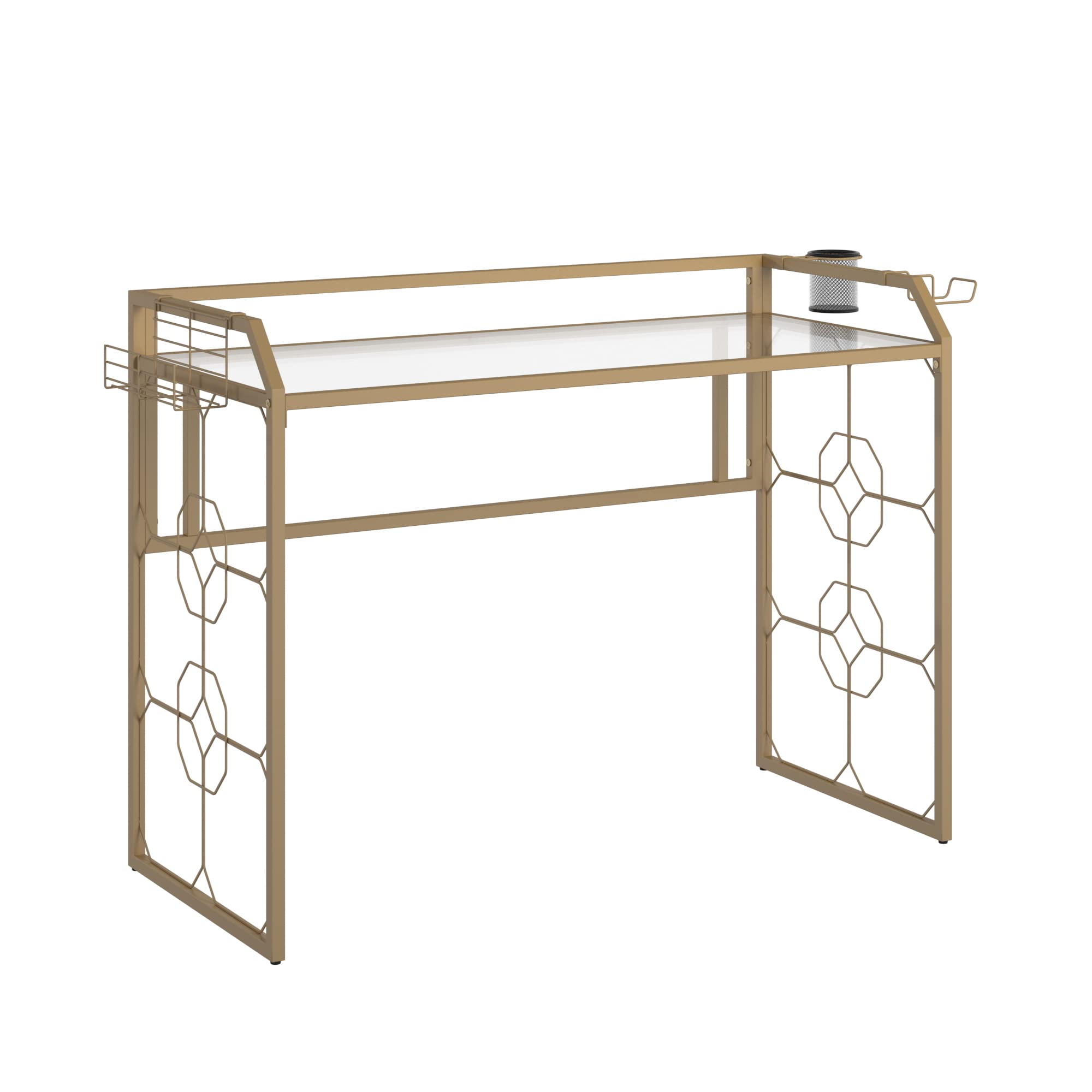 Stylish Octagon Pattern Gold Metal and Glass Desk - Modern Home Office Furniture for Work & Study