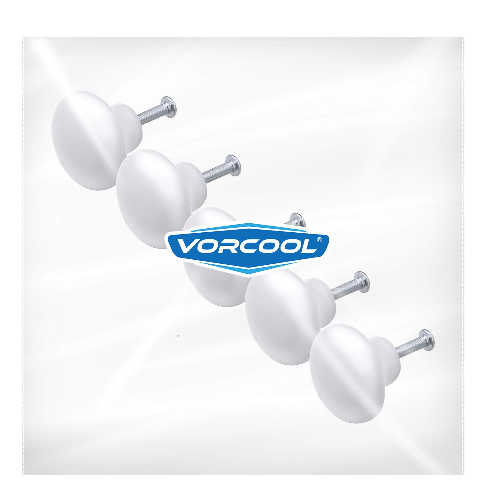 VORCOOL 5-Pack White Ceramic Cabinet Knobs - Round Drawer Pull Handles for Kitchen Cupboards & Furniture - Durable Ceramic Hardware for Cabinets, Dressers, and Home Decor (White)
