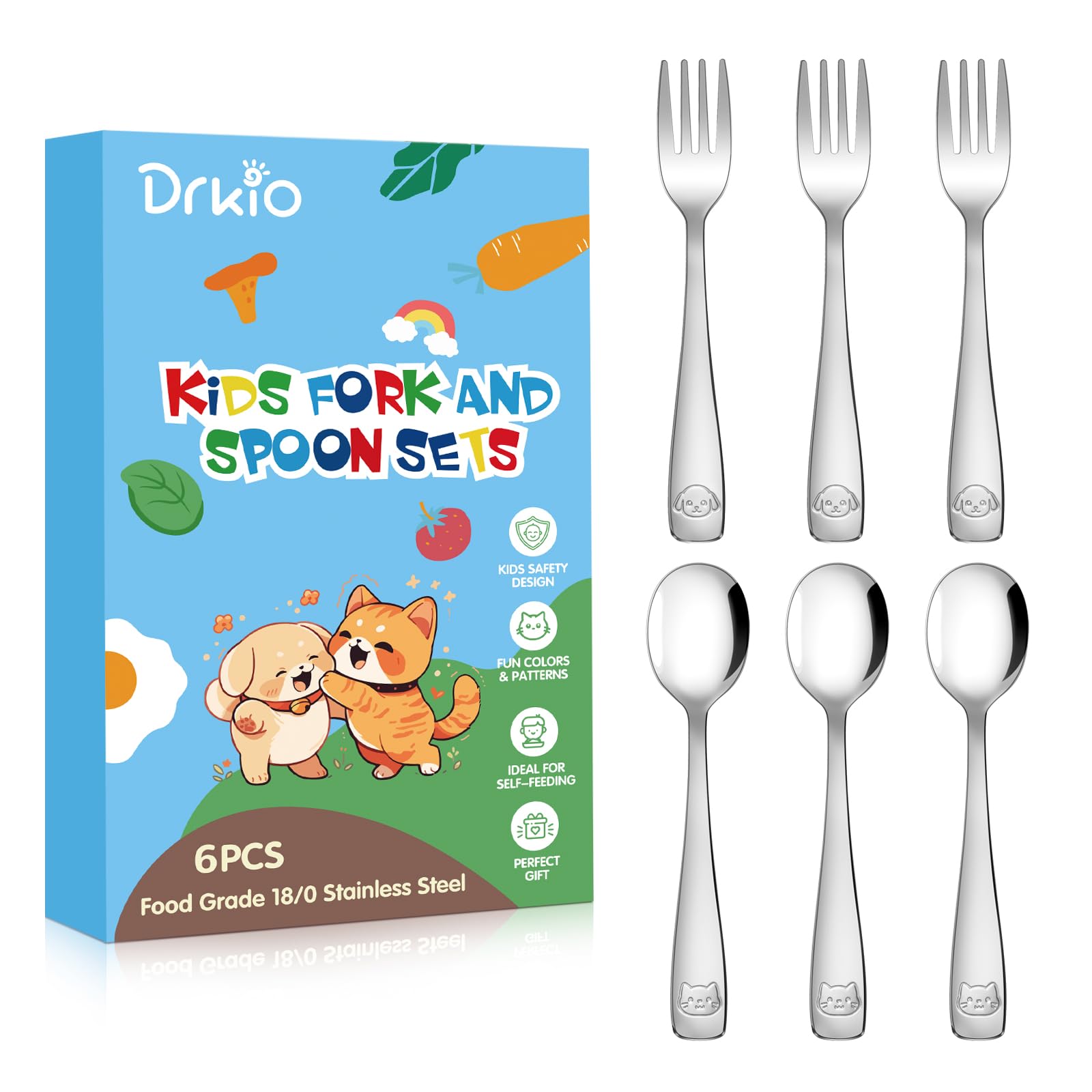 DRKIO 6-Piece Stainless Steel Toddler Utensil Set - BPA-Free Kids Silverware with Small Forks & Spoons | Dishwasher Safe, Mirror Polished for Toddlers & Babies | Perfect for Home, Travel & Daycare Use