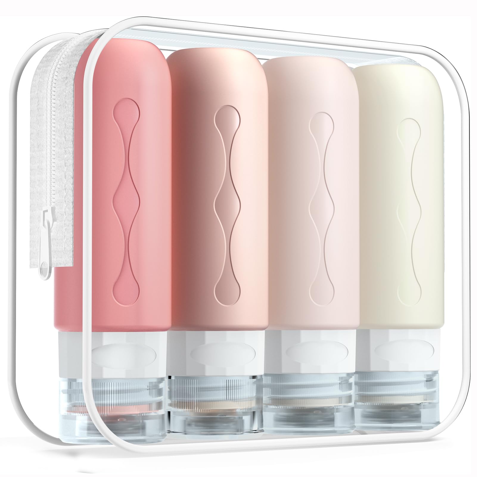 **Gemice 4-Pack TSA Approved Travel Bottles (3oz) - BPA Free Leak Proof Refillable Containers for Shampoo, Lotion & Cosmetics - Includes Clear TSA Bag - Perfect for Air Travel, Gym & Vacation**