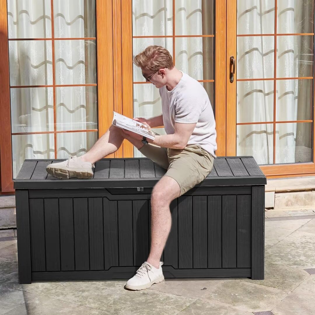 YITAHOME 120 Gallon Outdoor Storage Deck Box - Large Waterproof Resin Patio Storage Container for Outdoor Cushions, Garden Tools & Pool Accessories - Lockable Deck Box for Backyard, Patio & Poolside (Black)