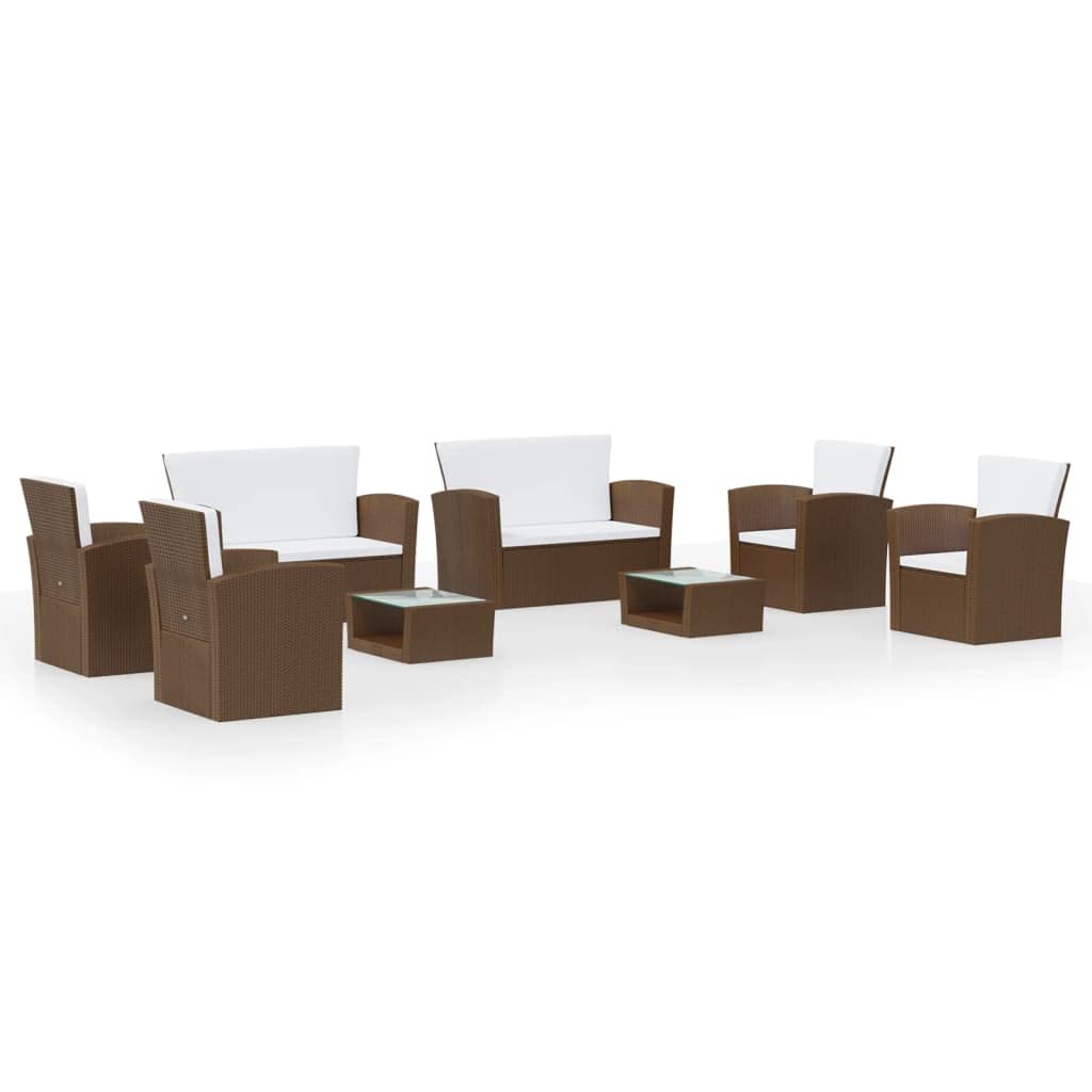 8-Piece Brown Poly Rattan Patio Lounge Set with Cushions - 200 lbs Weight Capacity - Perfect for Outdoor Garden, Poolside & Backyard Relaxation