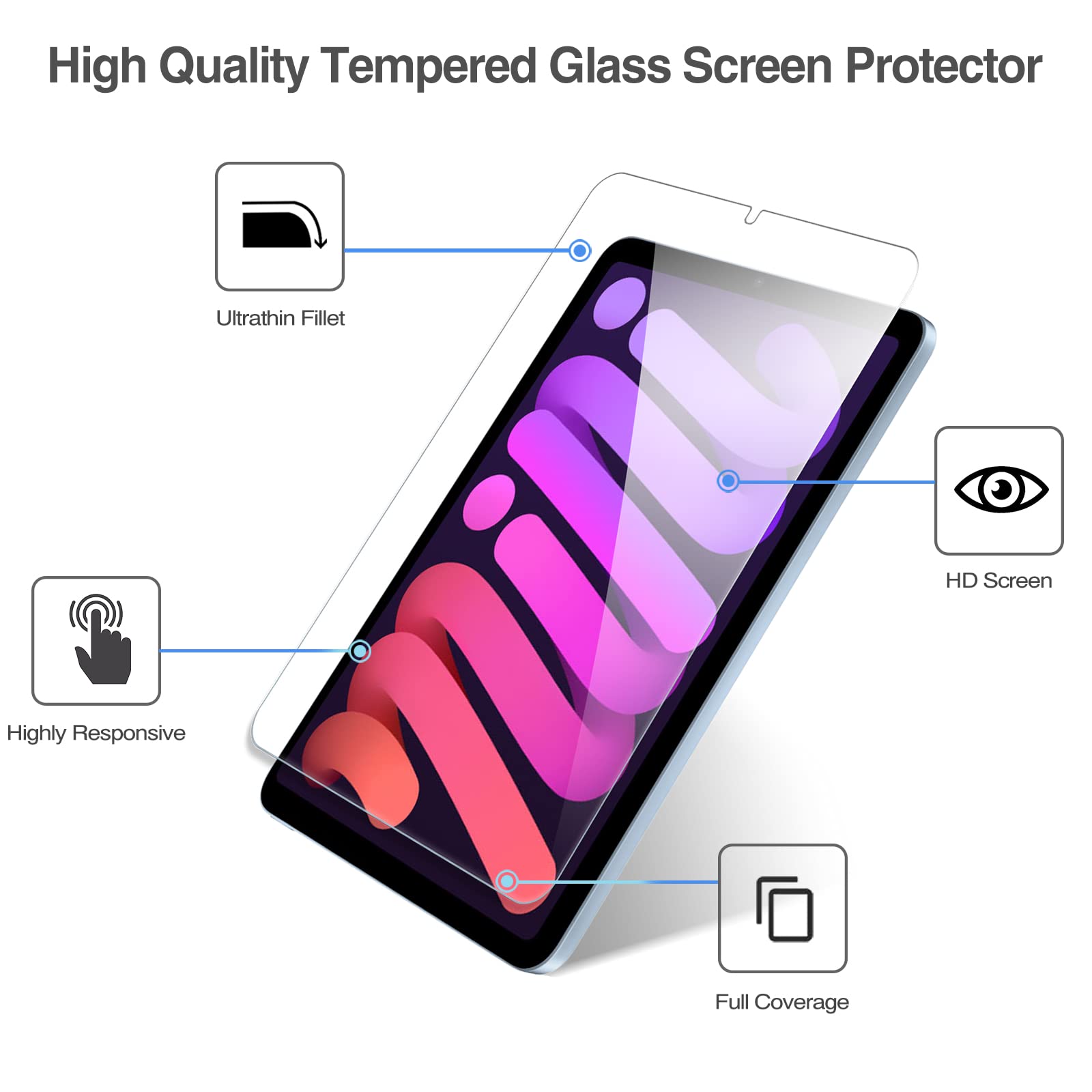 ProCase 2 Pack Tempered Glass Screen Protector for iPad Mini 7th (2024, A17 Pro) & Mini 6th (2021, A2993/A2995/A2996) - Ultra Clear Anti-Scratch Protection - Perfect for Work, Study & Entertainment