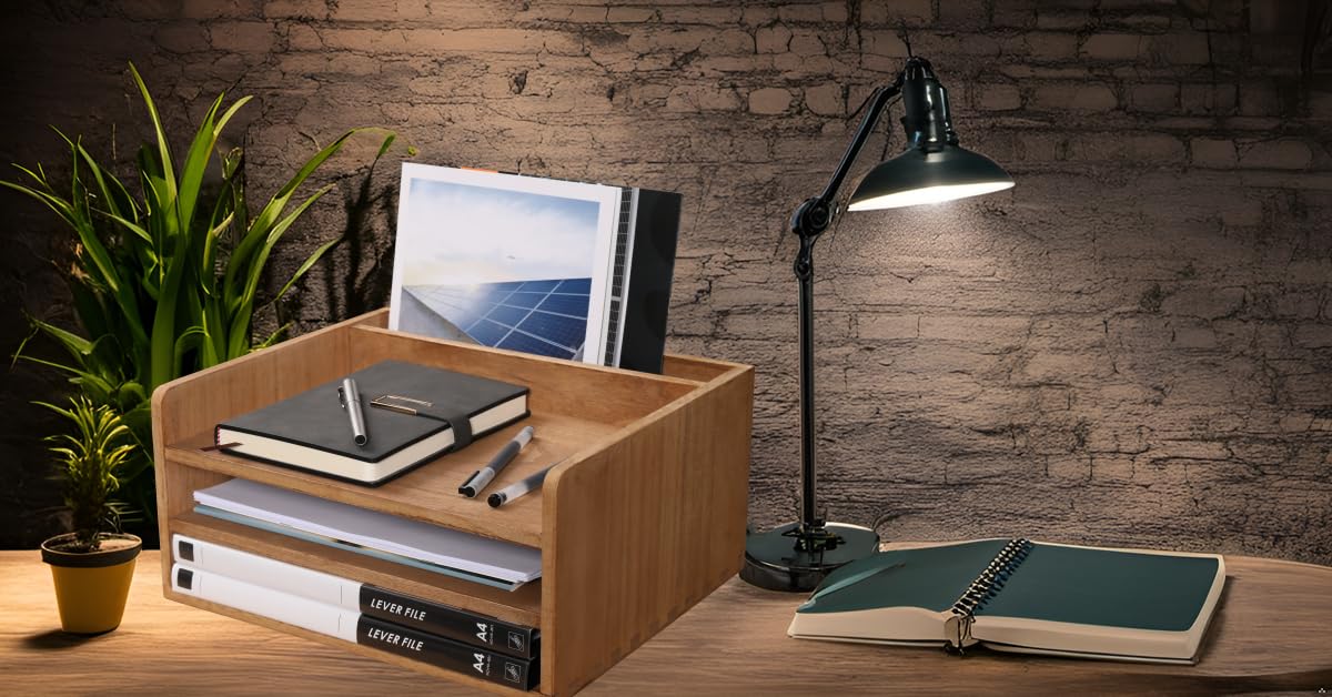 3 Tier Wooden Desktop Letter Tray - Office Desk Organizer with File Folder Holder | Paper Document Mail Sorter for Workspace, Counter & Bookshelf Storage | Perfect for Home Office, School & Professional Workspaces