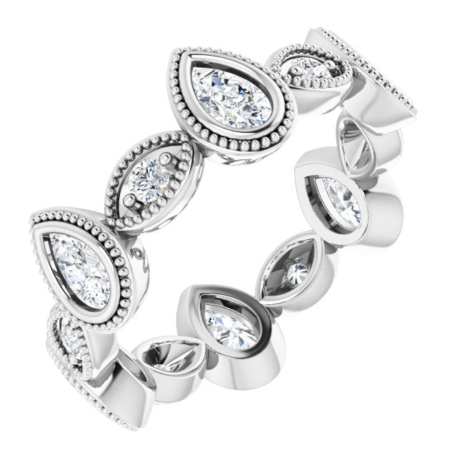 1.46 Carat Pear & Round Diamond Eternity Wedding Band with Milgrain Detailing - Elegant Bridal Ring for Anniversary, Proposal & Special Occasions