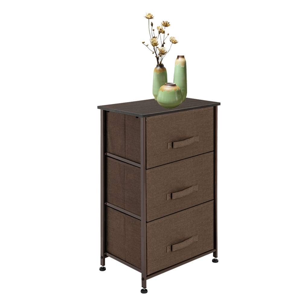 FRITHJILL 3-Drawer Storage Organizer with Wood Top & Fabric Bins - Sturdy Steel Frame Dresser for Clothes, Sweaters, Blankets - Perfect for Bedroom, Closet, Bathroom & Entryway Organization | Space-Saving Storage Solution for Home & Office