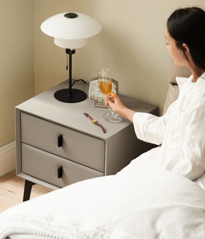 Organic Leather Nightstand - Handcrafted Solid Wood Bedside Table with Drawer for Bedroom Decor | Modern & Rustic Home Furniture for Living Room, Bedroom, or Guest Room