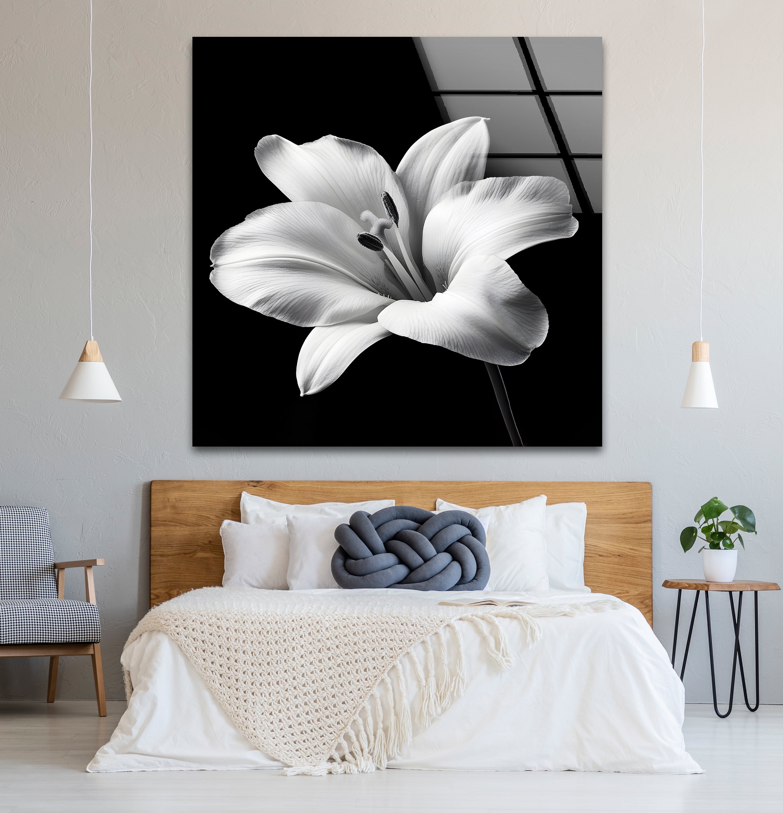 Elegant Black and White Lily Flower Glass Wall Art - Modern Home Decor for Living Room, Bedroom & Office - Perfect Gift for Housewarming, Wedding & Anniversary