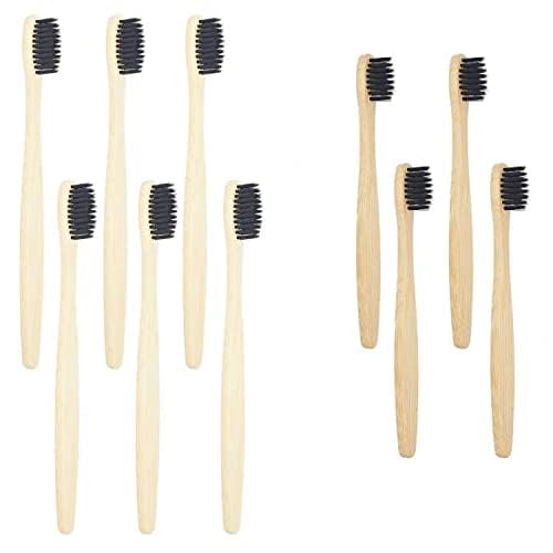 SEVENHEAD Bamboo Toothbrushes - 6 Adult & 4 Kids Soft Bristle Eco-Friendly Toothbrushes Set | Natural Biodegradable BPA-Free Wooden Toothbrushes for Family | Sustainable Oral Care for Home & Travel