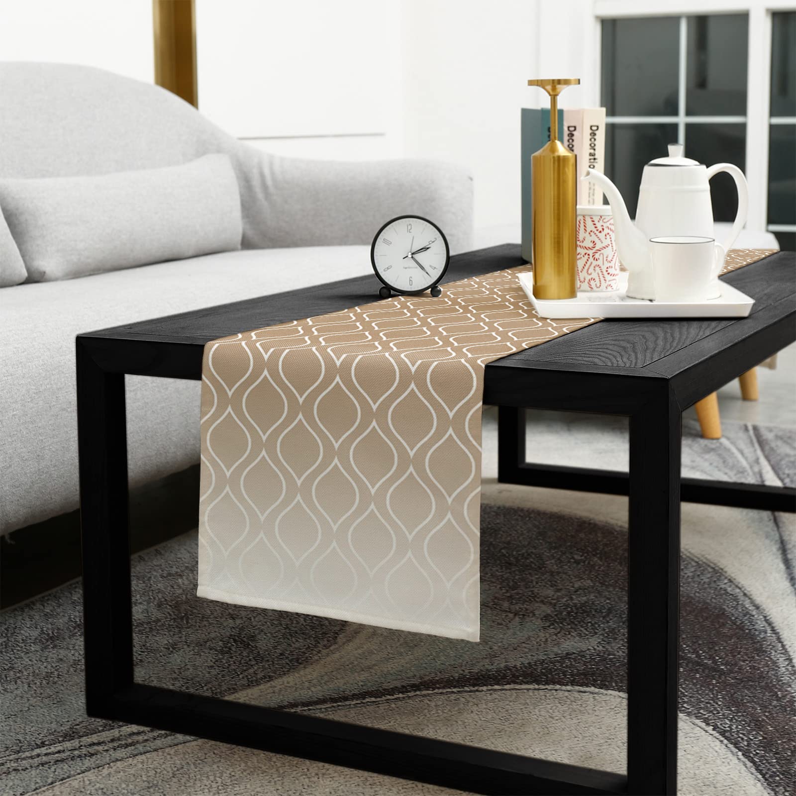 90-Inch Brown Moroccan Table Runner - Modern Ombre Plaid Burlap & Cotton Tablecloth for Kitchen, Dining, Wedding, Coffee Tables | Home Decor & Party Essentials