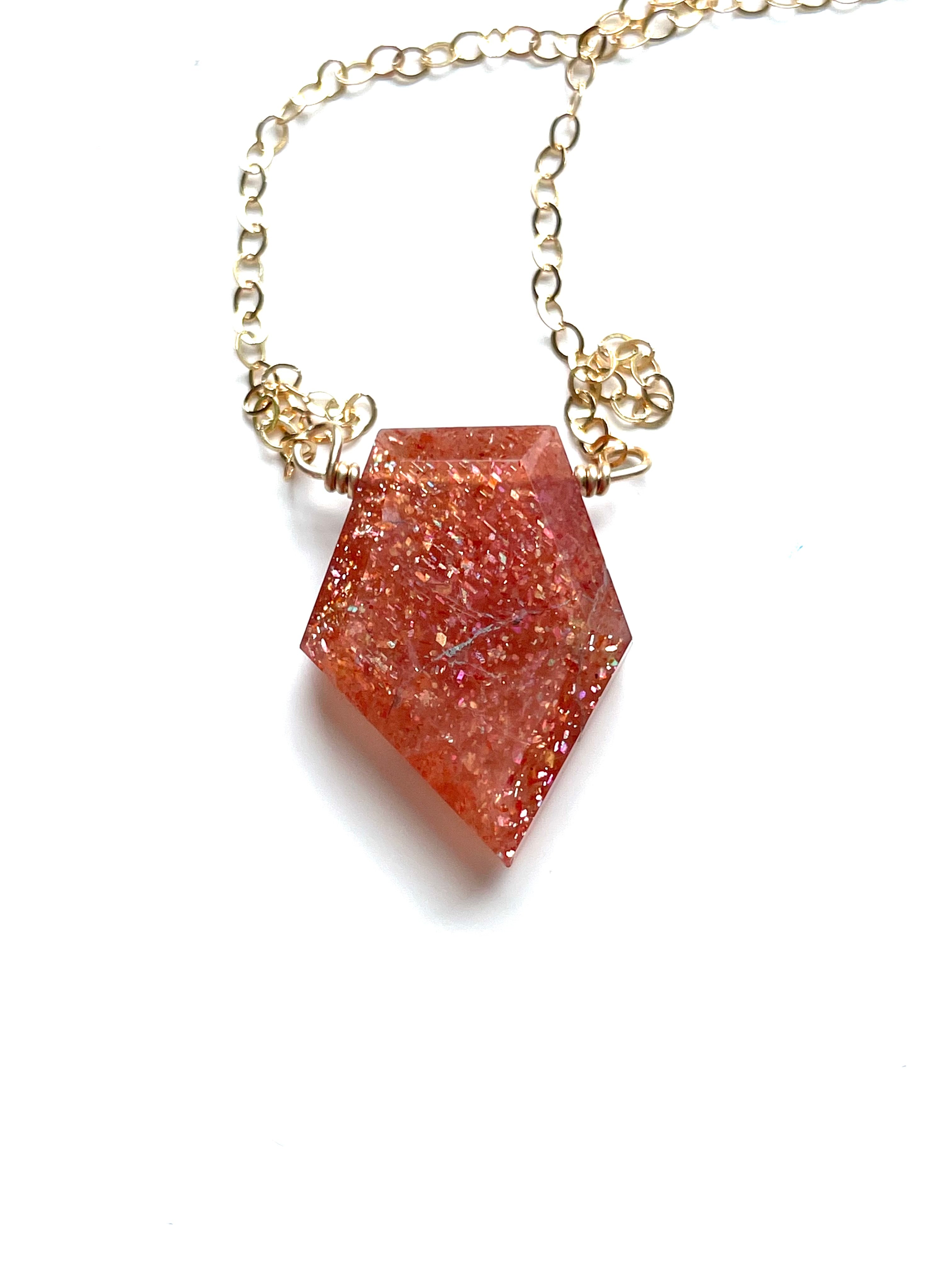 Small Sunstone Shield Necklace – Healing Crystal Jewelry for Protection & Positivity | Spiritual Gift, Energy Balancing, Meditation Accessory