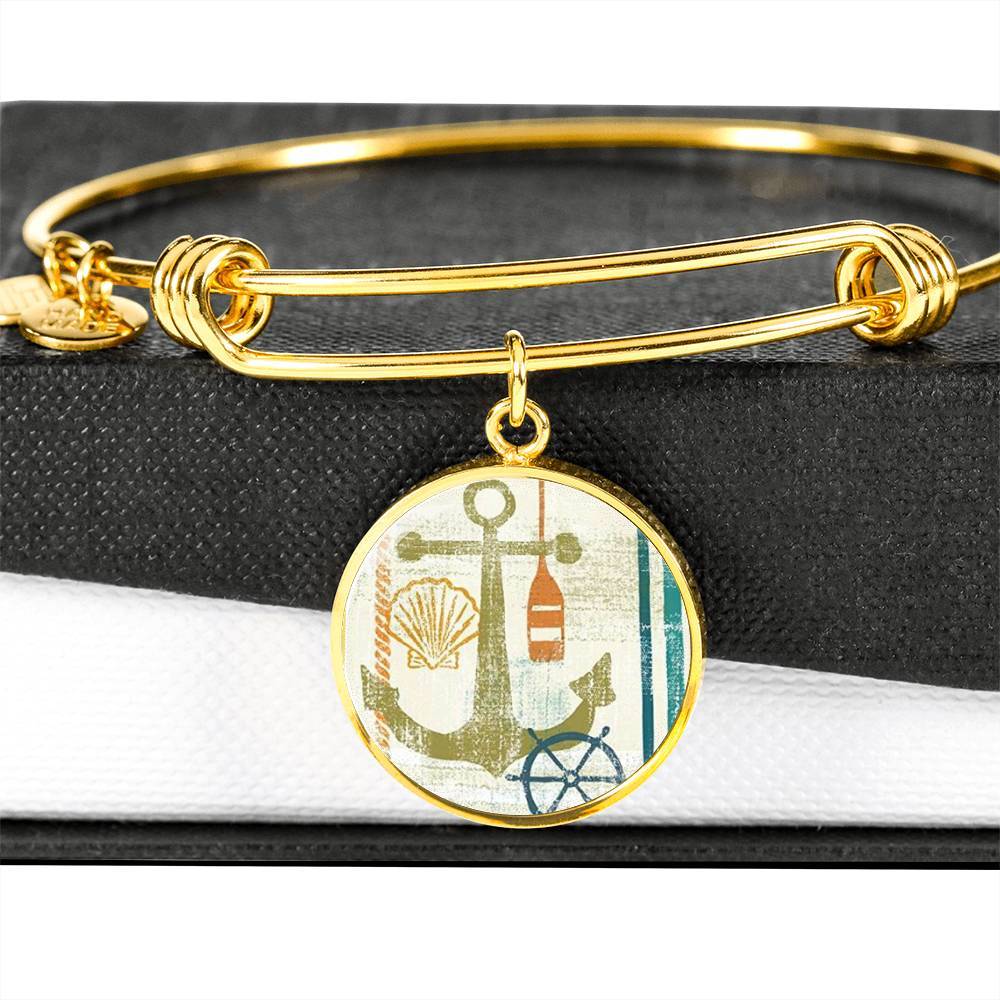 Beachy Anchor Bangle Bracelet - Trendy Nautical Jewelry for Women - Perfect for Summer Vacations & Beach Outfits