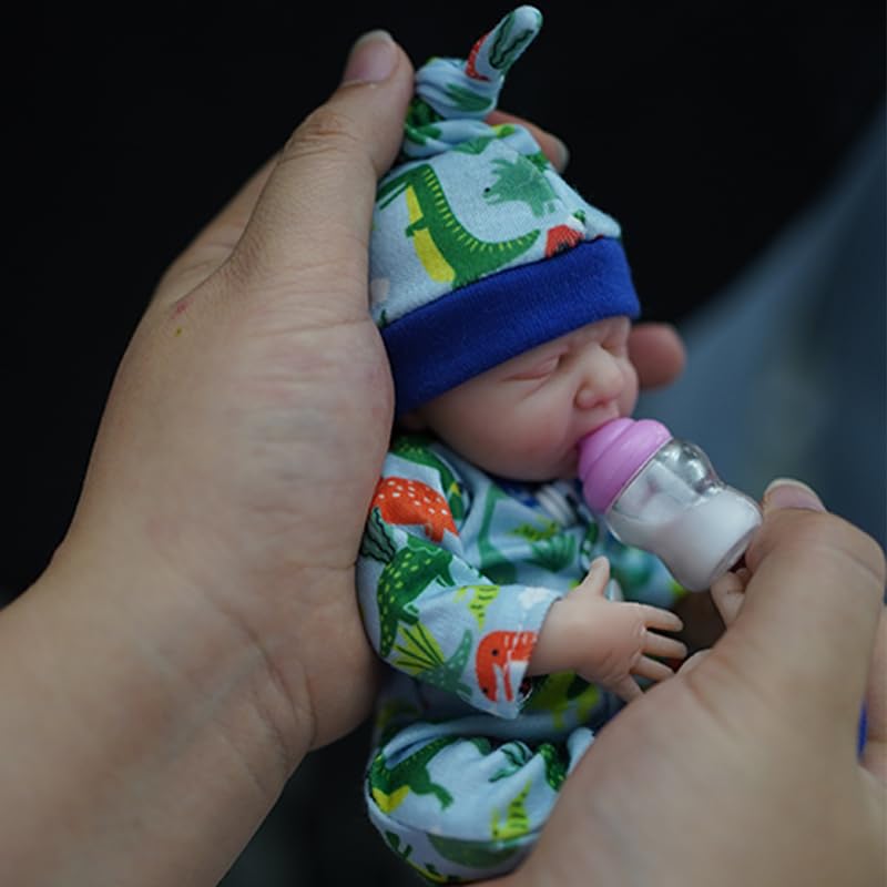 7 Inch Realistic Silicone Reborn Baby Doll Boy - Handmade Mini Newborn Doll with Feeding & Bathing Accessories - Stress Relief for Adults, Perfect for Collectors, Therapy, and Gift Giving