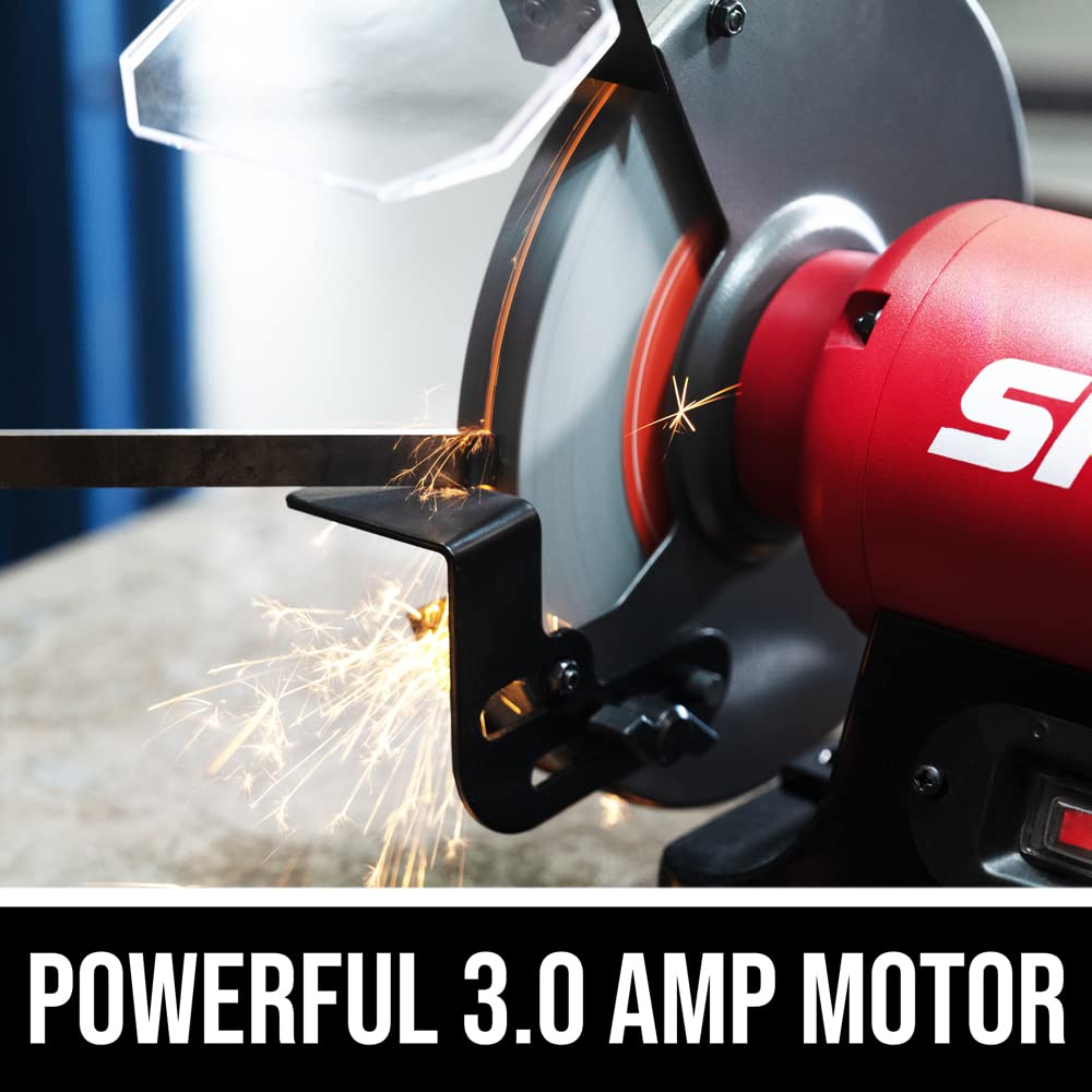 SKIL 3.0 Amp 8 Inch Bench Grinder with Built-in Water Cooling Tray & LED Work Light - BI9502-00 | Heavy Duty Metal Grinding, Sharpening Tools & DIY Projects | Workshop, Garage & Home Improvement Use