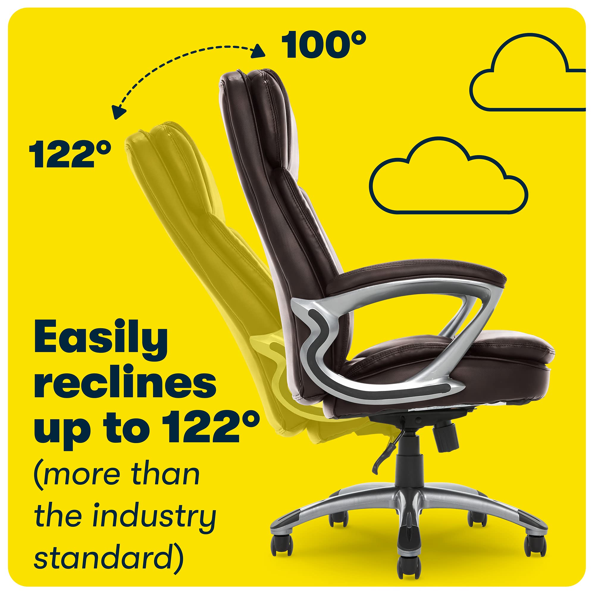 Serta Fairbanks Big and Tall High Back Executive Office Chair - Ergonomic Gaming Computer Chair with Layered Body Pillows & Contoured Lumbar Support (Brown) | Perfect for Home Office, Gaming Setup & Workspace Comfort