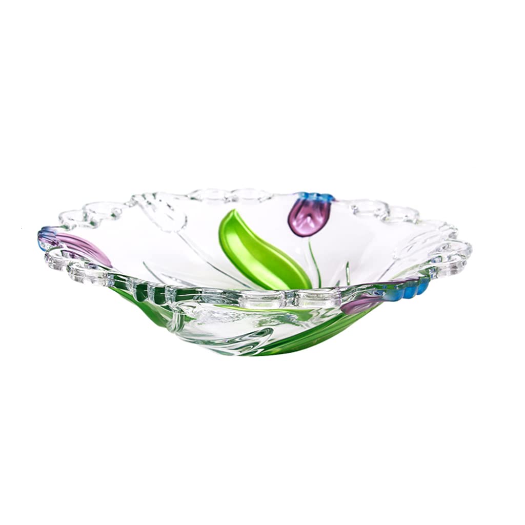 Crystal Glass Fruit Bowl with Golden Tulip Design - Elegant Serving Dish for Fruits, Snacks, Nuts | Perfect for Living Room, Kitchen, Coffee Table, Hotel Decor & Home Decoration