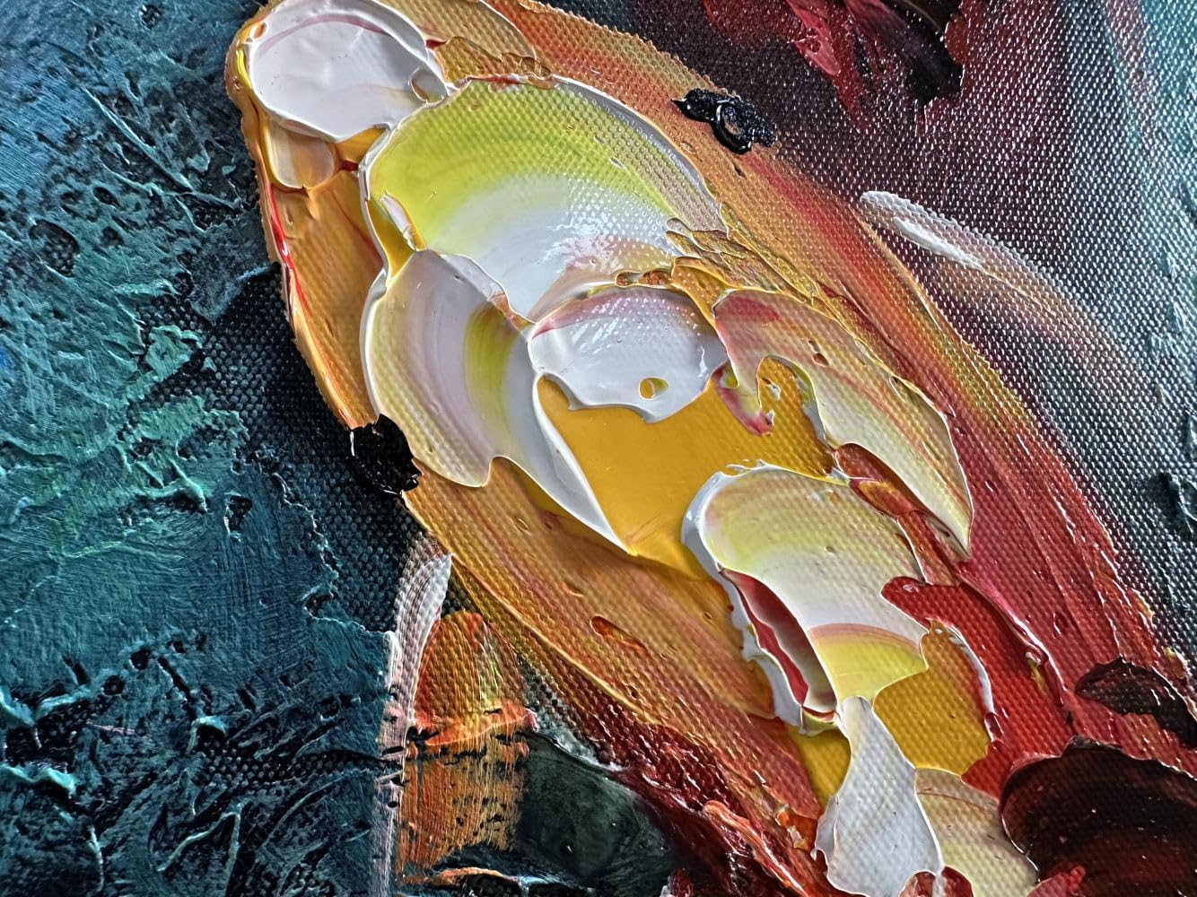 Zoinart Hand-Painted 3D Nine Fishes Oil Painting on Canvas - 24x48 Inch Vertical Modern Abstract Wall Art - Ready to Hang Home Decor for Living Room, Bedroom & Office