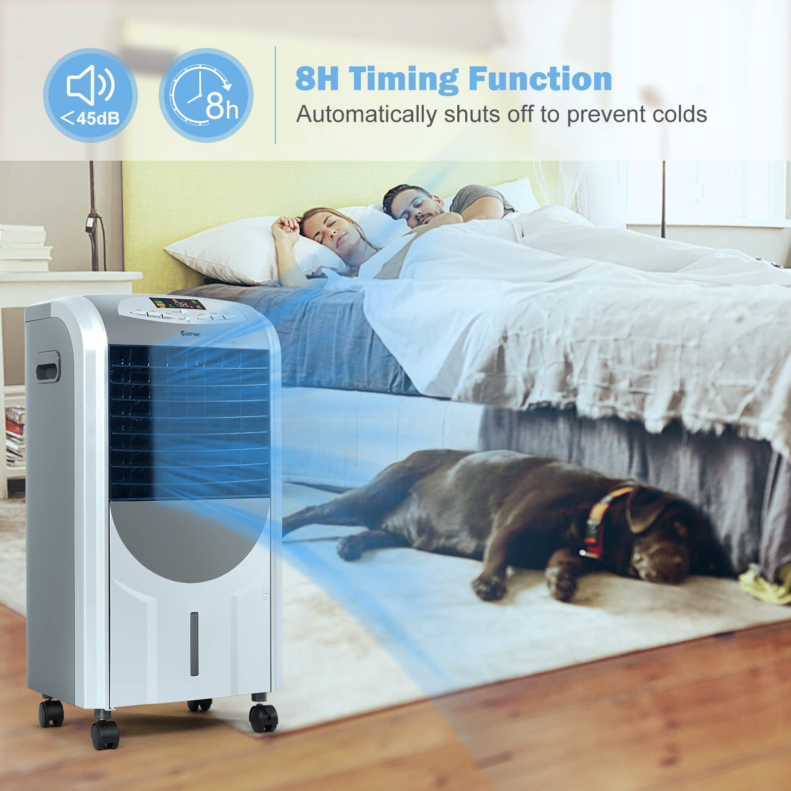 ARLIME 4-in-1 Evaporative Air Cooler with Heater & Humidifier - 3 Speed Settings, 4 Modes, 8H Timer, 1.85 Gallon Large Water Tank & 2 Ice Packs - Perfect for Bedroom, Living Room, Office & Garage - Stay Cool in Summer & Warm in Winter