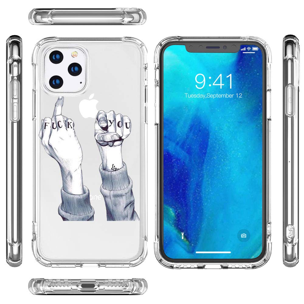 CARLOCA iPhone 11 Pro Case - Clear Transparent TPU Bumper Protective Cover with Stylish Fuck You Pattern Design | Shockproof Slim Fit Phone Cover for iPhone 11 Pro (2019) | Perfect for Daily Use, Work & Travel Protection